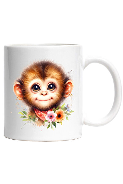 StoryGift Romania Cana cu o maimutica vesela | ilustratie | flori | plante | ...