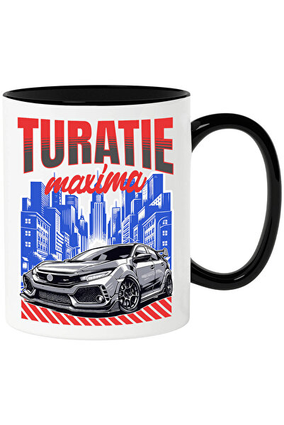 StoryGift Romania Cana cu Masina Puternica Moderna De Curse Oras Cu Cladiri Inalte Text Turatie la, Cu Maner Negru