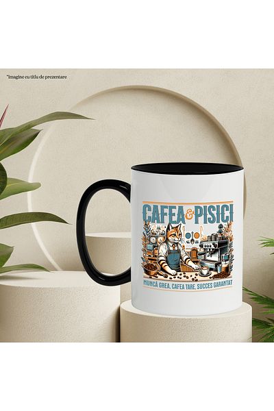 StoryGift Romania Cana cafea si pisici barista iubitorii de motan, 330ml, Ceramica cu Maner Negru, Cu Maner Negru