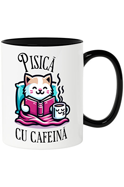 StoryGift Romania Cana Pisica cu cafeina citind, o vineri seara perfecta, iub...