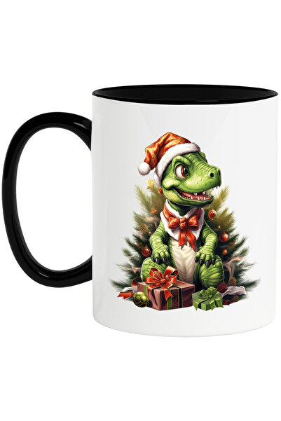 StoryGift Romania Cana cu un pui de dinozaur fericit | ilustratie | a primit cadouri | recunoscato, Cu Maner Negru