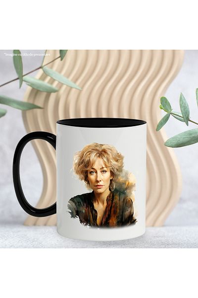 StoryGift Romania Cana Cu Charlize Theron, Actricta, Portret, Celebritate, Multicolor 330 ml, Cera, Cu Maner Negru