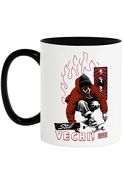 StoryGift Romania Cana Baiat gangster pe skateboard text stil vechi, 330ml, Ceramica cu Maner Negr, Cu Maner Negru