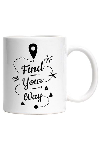 StoryGift Romania Cana Cu Mesaj In Engleza Find Your Way, Mapa, Pin, Drum, Alb Negru 330 ml, Ceram, Cu Maner Alb