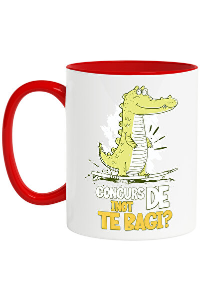 StoryGift Romania Cana concurs de inot, te bagi, crocodil, copii, sport, 330ml, Ceramic cu Maner R, Cu Maner Rosu