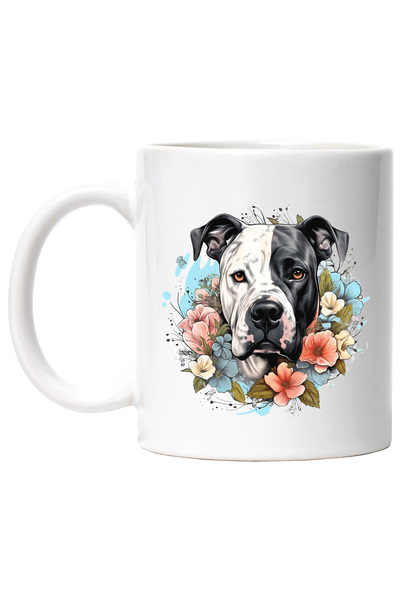 StoryGift Romania Cana cu un caine Boxer, ilustratie, floricele, abstract, se...