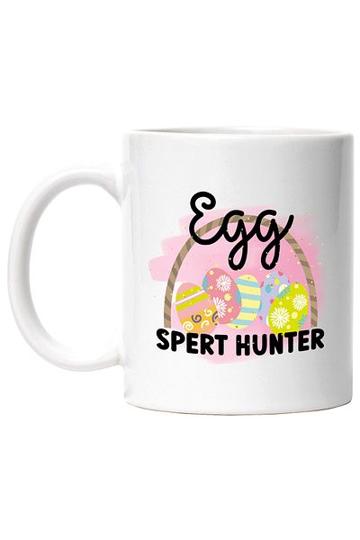 StoryGift Romania Cana cu mesajul "Egg spert hunter", Paste fericit, ilustratie, sarbatori pascale, Cu Maner Alb