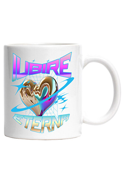 StoryGift Romania Cana cu Inima Bizara Stralucitoare Metalica Text Iubire ete...