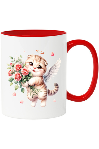 StoryGift Romania Cana cu o pisicuta cu aripi care tine un buchet cu flori | ...