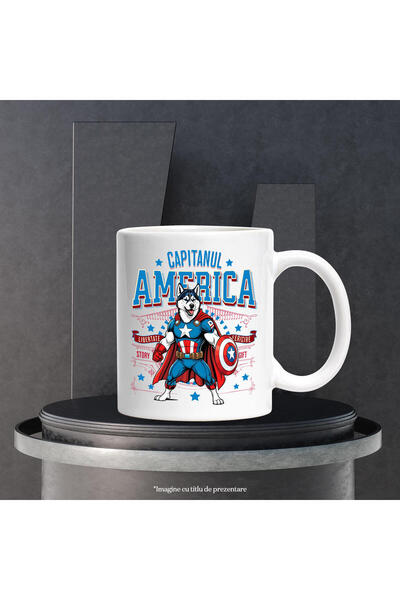 StoryGift Romania Siberian Husky Mug / Siberian Husky Dog In Captain America Costume With Pe, With White Handle