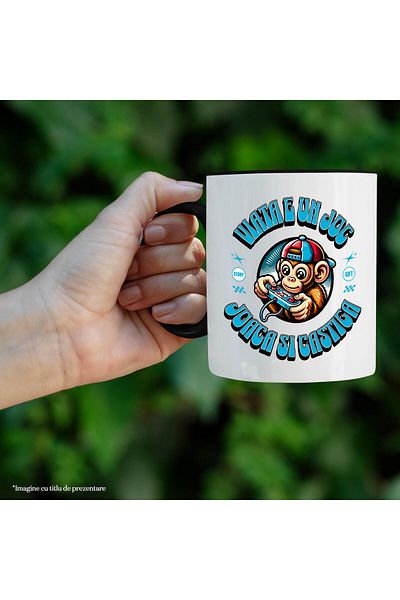 StoryGift Romania Monkey Mug With Cap Lever Video Games Hobby Gamer Text In Romanian Vi, With Black Handle