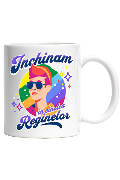 StoryGift Romania Cana inchinam in cinstea reginelor femei puternice pride LGBTQ, 330ml, Ceramic c, Cu Maner Alb