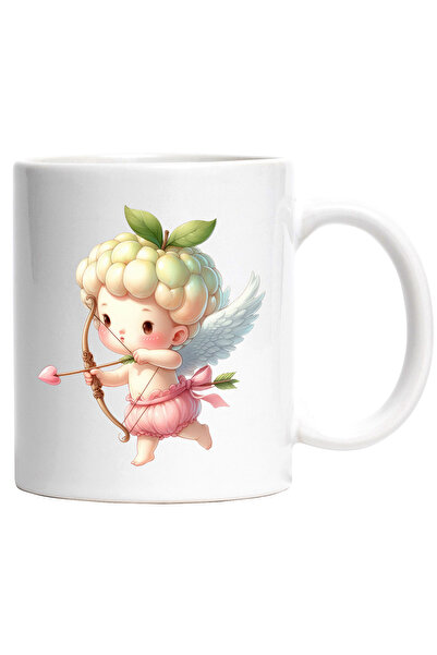 StoryGift Romania Cana cu un bebelus Cupidon | ilustratie | trage cu arcul | aripi | cap de frag |, Cu Maner Alb