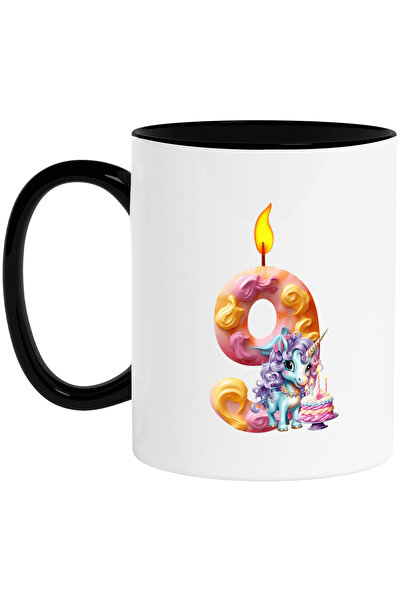 StoryGift Romania Cana cu lumanare in forma cifrei 9, ilustratie, pentru copii, aprinsa, flacara, , Cu Maner Negru