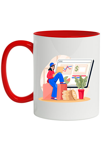 StoryGift Romania Cana Cu Grafice, Financiar, Monede, Laptop, Dolari, Multico...