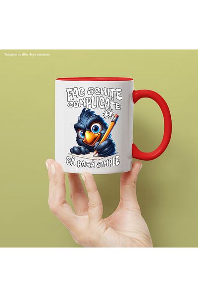 StoryGift Romania Cana Fac schite complicate sa para simple pasare Arhitect Inginer, 330ml, Cerami, Cu Maner Rosu