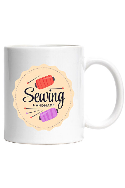 StoryGift Romania Cana Cu Mesaj In Engleza Sewing Handmade, Croitorie, Cusut, Ata, Mulina, Bolduri, Cu Maner Alb