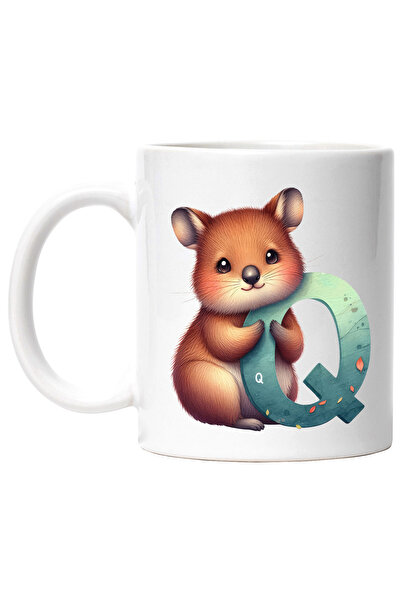 StoryGift Romania Cana cu un mic rozator cu litera "Q", ilustratie, pentru copii, scoala, elev, al, Cu Maner Alb