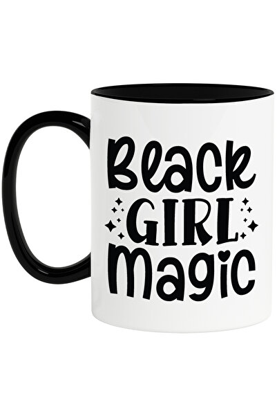 StoryGift Romania Cana pentru o fata de culoare cu textul "Black girl magic" - magia fetei de culo, Cu Maner Negru