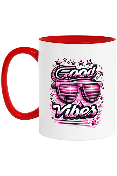 StoryGift Romania Cana cu mesajul "Good vibes", ilustratie, stil retro, vechi...