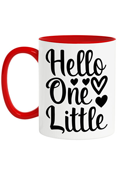 StoryGift Romania Cana cu inimioare si salutul "Hello, little one" - salut/buna micuto copilarie c, Cu Maner Rosu