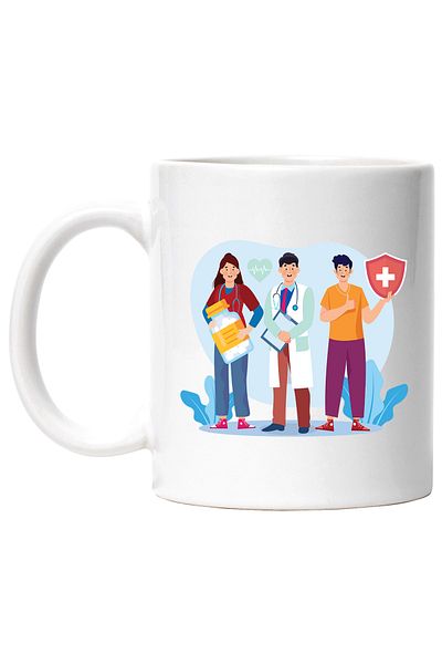 StoryGift Romania Cana Cu Personal Medical, Medicina, Doctor, Asistenta, Pastile, Sanatate, Multic, Cu Maner Alb