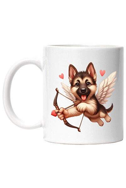 StoryGift Romania Cana cu un catelus lup Cupidon | trage cu arcul | ilustratie | indragostire | in, Cu Maner Alb