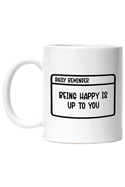 StoryGift Romania Cana cu mesajul in engleza "Being happy is up to you" - depinde de tine sa fii f, Cu Maner Alb