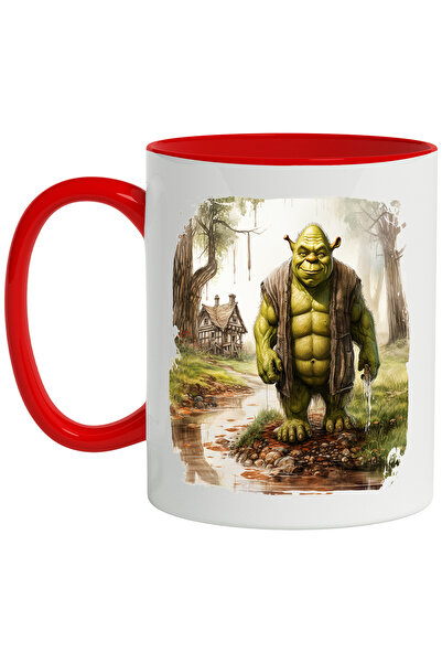 StoryGift Romania Cana Cu Shrek, Capcaun, Mlastina, Personaj, Iubitori De Desene Animate, Multicol, Cu Maner Rosu