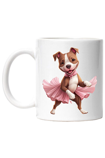 StoryGift Romania Cana cu Pitbull in fusta de balerina, caine, animal de companie, ilustratie, dan, Cu Maner Alb