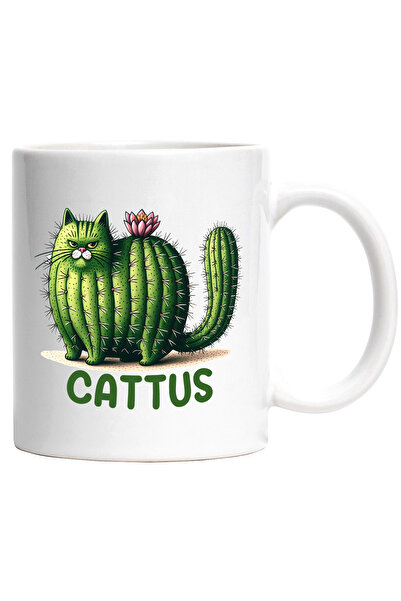 StoryGift Romania Cana cu pisica sub forma de cactus cu mesajul "Cattus", flo...