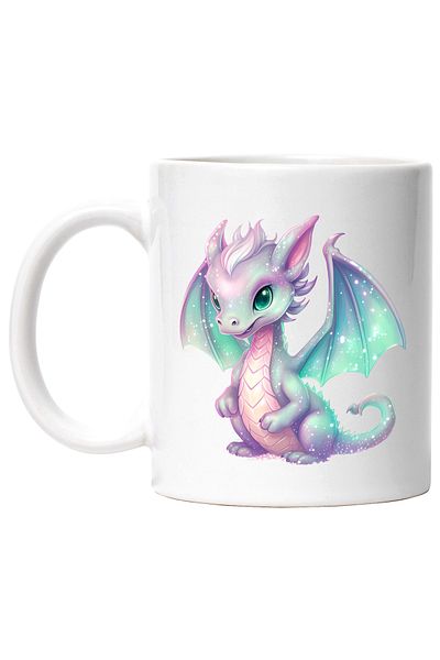 StoryGift Romania Cana cu un pui de dragon jucaus | ilustratie | corp stralucitor | solzi | galaxi, Cu Maner Alb