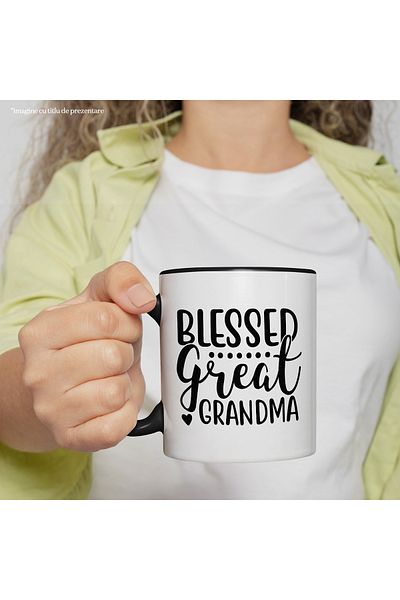 StoryGift Romania Mug for a great and blessed grandmother - beloved appreciated with Black Handle, With M