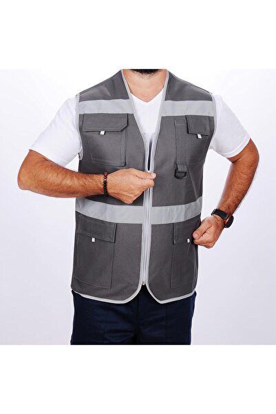 FORMTEKS İşçi Çok Cepli Reflektörlü Alet Yeleği Gri
