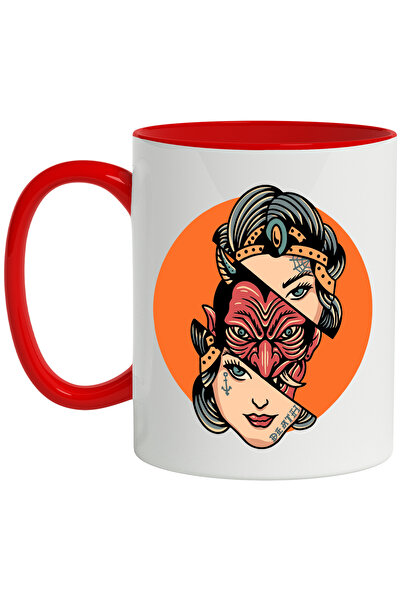 StoryGift Romania Cana Cu Cerc, Portret, Femeie, Demon, Jumatate, Colti, Tatu...