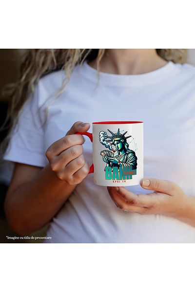 StoryGift Romania Money first then you mug, Statue of Liberty smoking and counting money, 330ml, Ce, Cu, STG