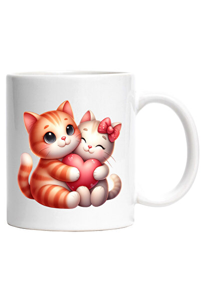 StoryGift Romania Cana cu 2 pisicute care se imbratiseaza si tin si o inima |...