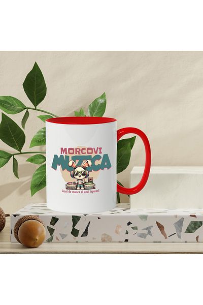 StoryGift Romania Carrots and Music Mug, A Bunny's Workplace, 330ml, Ceramic with R Handle, With Red Handle STG