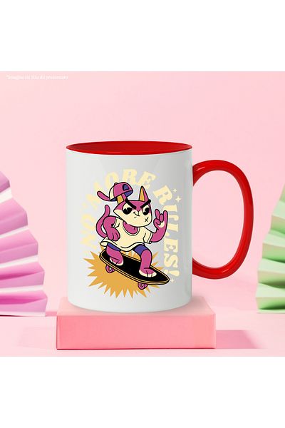 StoryGift Romania Mug With Message In English No More Rules, Cat, Skateboard, Stars, Multicolor 33, With ,STG.