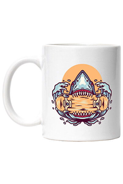 StoryGift Romania Cana Cu Rechin, Valuri, Skateboard, Dinti, Soare, Placa, Mu...