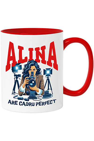 StoryGift Romania Cana cu Femeie Bruneta cU Aparat Foto Televiziune Text Alin...