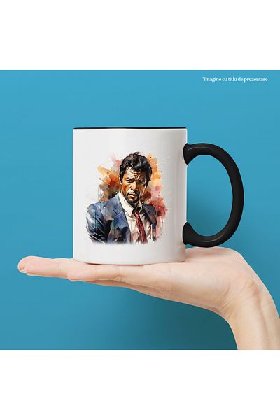 StoryGift Romania Mug With Idris Elba, Famous Actor, Movies, Hollywood, Multicolor 330 ml, Ceramic, With Black Handle