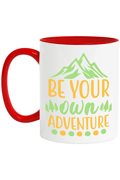 StoryGift Romania Cana cu munti si brazi cu textul "Be your own adventure" - fii propria ta aventu, Cu Maner Rosu