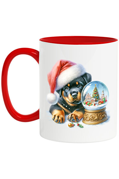 StoryGift Romania Cana cu un catel Rottweiler cu caciula de Craciun | ilustra...