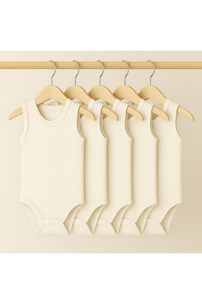 HEPSİ BEBEK Cotton 5-Piece Strap Baby Undershirt Set - Baby Badi - Unisex White Color - Underwear