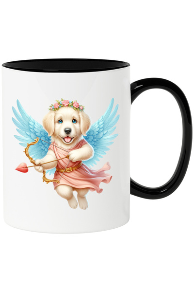 StoryGift Romania Cana cu un catel Golden Retriever care trage cu arcul | sageata fermecata | indr, Cu Maner Negru