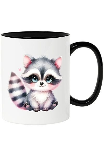 StoryGift Romania Cana cu un pui de raton vesel | ilustratie | imbujorata | inimioara | grija | af, Cu Maner Negru