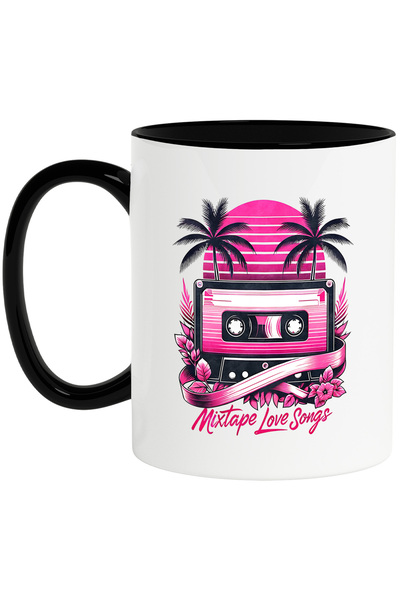 StoryGift Romania Cana cu mesajul "Mixtape love songs", ilustratie, stil retr...