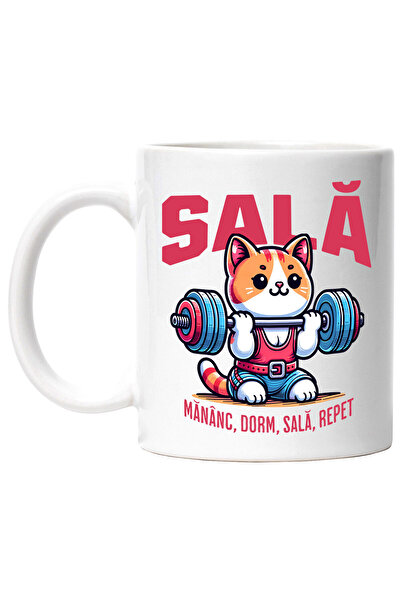 StoryGift Romania Cana cu Pisica Cu Muschii Ridicand Greutati Sport Text In L...