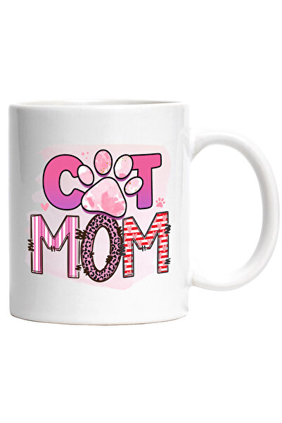 StoryGift Romania Cana cu mesajul "Cat mom", mama pisica, fundal roz, ilustra...